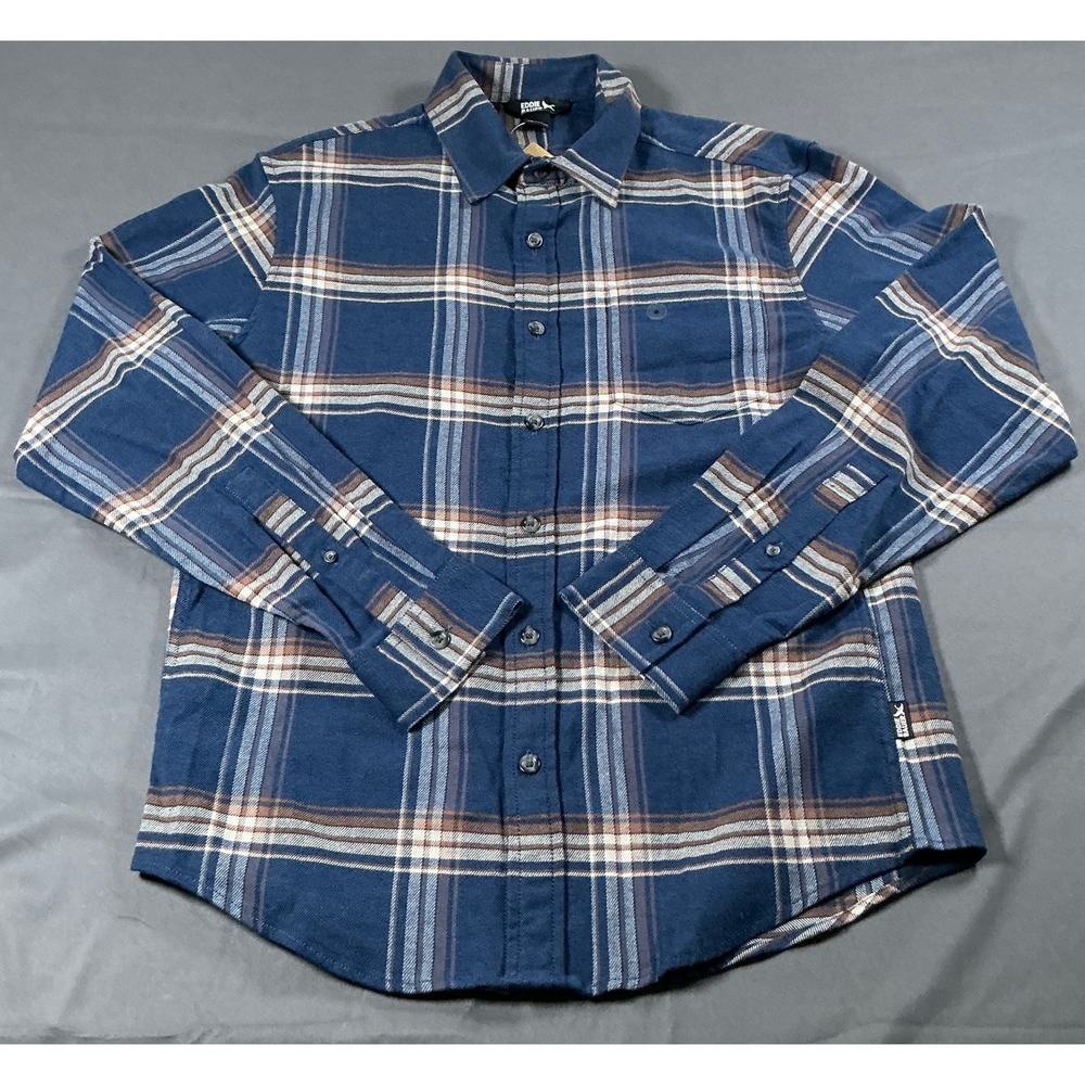 Eddie Bauer Mens Mr Field Flannel Flex Shirt Blue Plaid Stretch Small 0917-0051